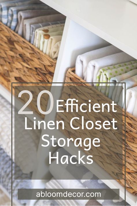 Transform your cluttered linen closet into a stunning and functional space with these 20 amazing linen closet storage hacks! Discover the perfect storage solutions, from baskets and shelves to clever containers and more. Read my post to learn my amazing linen closet organization hacks and get ideas for how to organize your linen closet! Organisation, Closet Storage Hacks, Linen Closet Organization Hallway, Linen Closet Design, Linen Closet Shelves, Closet Organization Hacks, Linen Closet Makeover, Closet Organization Bins, Small Linen Closets