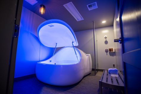 Float Tank Therapy, Sensory Deprivation Tank, Rose Office, Float Room, Flotation Therapy, Futuristic Decor, Deprivation Tank, Float Spa, Float Therapy