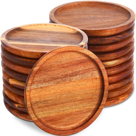 PRICES MAY VARY. Package Includes: set of 20 acacia wooden plates, the diameter of plates is about 5.9 inches/ 15 cm, enough for your family to serve cakes, desserts, snacks and so on; Serve your guest on these beautiful wooden charger plates and give your guests a nice experience in a restaurant Natural Material: our charger plates for eating are made of natural acacia wood, smooth in surface and easy to clean, not easy to break or deform, sturdy and durable, which can prolong the life of your Wooden Plates Table Setting, Natural Dinnerware, Wooden Charger Plates, Wooden Chargers, Wood Plates, Wood Dishes, Diy Cleaning Solution, Serving Tray Wood, Dessert Cake