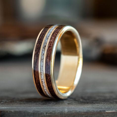 mens-gold-wedding-band-yellow-gold-elk-antler-ring-stag-rustic-and-main Men’s Wedding Rings, Stag Ring, Men’s Wedding Rings With Wood, Men Engagement Ring, Elk Antler Wedding Band, Recycled Gold Ring, Dinosaur Bone Ring, Antler Wedding Band, Meteorite Wedding Band