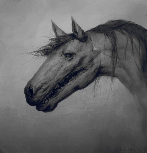 ArtStation - Horse, Maxim Verehin Scary Horse Tattoo, Realistic Horror Art, Creepy Monster Art, Evil Horse, Horse Monster, Horse Creature, Zombie Horse, Demon Horse, Horror Creatures