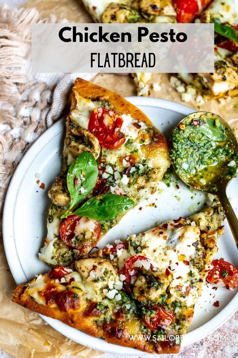 Chicken Pesto Flatbread Flat Bread Chicken Pesto Pizza, Pesto Pizza Chicken, Flatbread With Chicken, Flatbread Recipes Pesto, Grilled Chicken Flatbread, Healthy Chicken Flatbread, Pesto Chicken Flatbread Pizza, Pesto Chicken Pizza Recipe, Grilled Chicken Flatbread Recipes