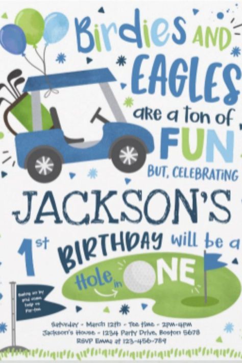 Golf Birthday Hole In One Golf 1st Birthday Party Invitation 1st Birthday Golf Theme, Golf 1st Birthday Party, Golf 1st Birthday, Golf First Birthday, Birthday Golf, Golf Birthday Party, Boys First Birthday Party Ideas, Boys 1st Birthday Party Ideas, Invite Ideas