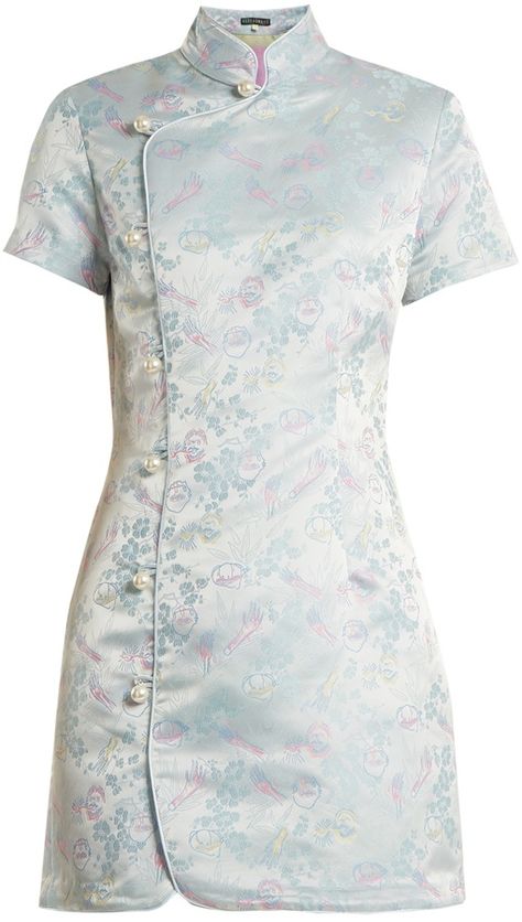 #affiliatead -- ALEXACHUNG Mandarin-collar jacquard satin dress -- #Chic only #Glamour Always White Satin Dress, Blue Satin Dress, Mandarin Collar Dress, White Flower Dress, Chinese Style Dress, 여름 스타일, Blue Dress Short, Blue Print Dress, Cheongsam Dress