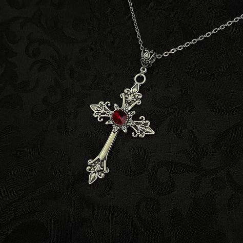 Dark Ruby Red Antiqued Silver Cross Crucifix Gothic Victorian Vampire Goth Necklace Choker Pendant - Etsy Raw Carnelian, Pinterest Shop, Victorian Vampire, Jewelry Minimal, Goth Necklace, Vampire Goth, Anime Jewelry, 2024 Outfits, Carnelian Necklace