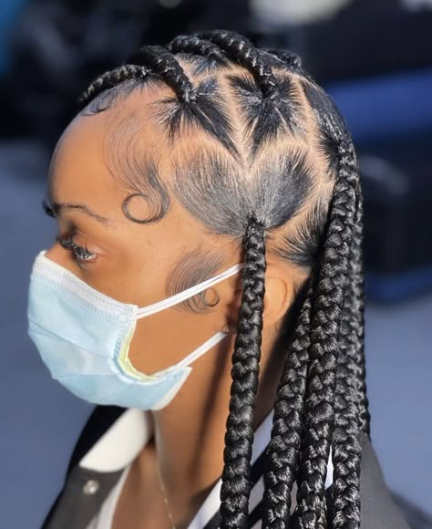 Knotless Braids, Protective Hairstyles Heart Knotless Braids, Heart Knotless, Two Braids Hairstyle Black Women, Sleek Back Hair, Heart Braids, Large Knotless, Two Braid Hairstyles, Braids Knotless, Kids Curly Hairstyles