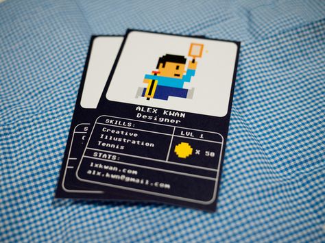 8-Bit Namecard by Alex Kwan, via Behance Art Business Cards, Name Card Design, Board Game Design, Text Logo Design, Playing Card Games, Graphic Design Business, 카드 디자인, Cool Business Cards, Web Graphic Design