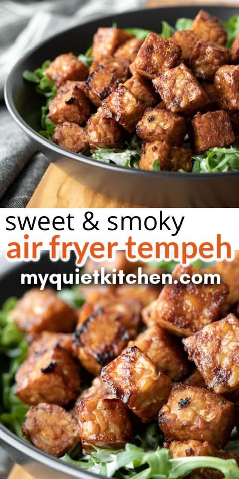 Air Fryer Tempeh Recipes, Air Fried Tempeh, Airfryer Tempeh, Tempeh Recipes Air Fryer, Tempeh Dinner Recipes, Tempeh Air Fryer, Plant Based Air Fryer Recipes, High Protein Air Fryer Recipes, Air Fryer Tempeh