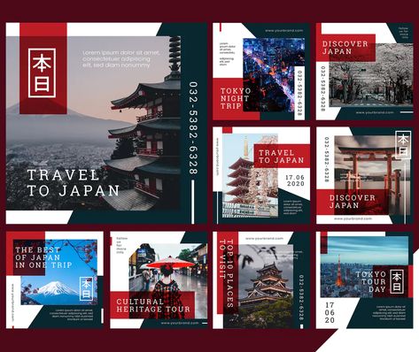 Japan Template Design, Japanese Powerpoint Template, Japan Brochure Design, Japanese Social Media Design, Japan Layout Design, Japan Travel Brochure, Japan Presentation, Japan Brochure, Digital Magazine Design