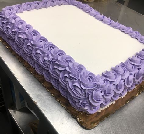 Full sheet Purple Sheet Cake Ideas, Purple Sheet Cake, Sheet Cake Decorating Ideas Birthday, Plain Birthday Cake, Graduation Sheet Cakes, White Sheet Cakes, Sheet Cakes Decorated, Square Birthday Cake, Square Cake Design