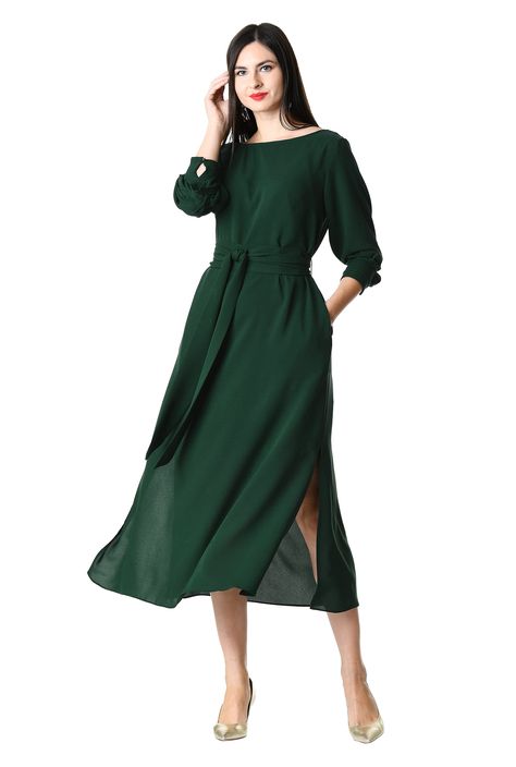 Casual Green Belted Midi Dress, Green Long Sleeve Shift Midi Dress, Chic Green A-line Shirt Dress, Elegant Green Knee-length Sweater Dress, Womens Fashion Casual Chic, Minimalist Fashion Women, Womens Fashion Casual Fall, Womens Fashion Edgy, Modern Dress