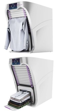 https://www.pinterest.com/pin/283304632793425987/ Robotic Clothes, Dressing Room Design Luxury, Clothes Folding, Folded Clothes, Folding Machine, Smart Home Appliances, Folding Laundry, Mirror Ideas, Smart Home Design