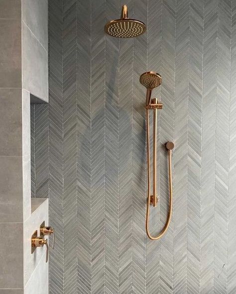 National Tiles on Instagram: "we love how striking this shower feature wall looks using our basalt slim chevron mosaics, the bronze tap-ware brings out the beautiful grey tones that are across the tiles, thanks for sharing @b.at.homee #ntbasaltherringbone" Chevron Tiles Bathroom, Shower Feature Wall, National Tiles, Chevron Tile, Chevron Wall, Main Bathroom, Thanks For Sharing, Grey Tones, House Inspo