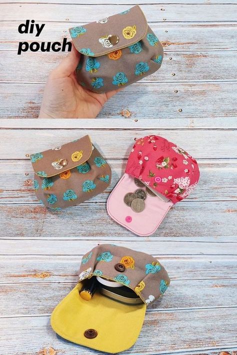 Pouch Without Zipper, Crochet Makeup Pouch, Diy Coin Purse Pattern, Diy Pouch Tutorial, Diy Coin Purse, Diy Pouch, Coin Purse Pattern, Cute Pouch, Purse Sewing Patterns