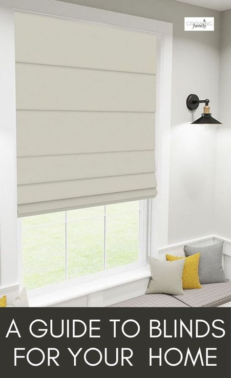 Confused about blinds? This quick guide to the different types of blinds available will help you find the best blinds for your home. #interiors #growingfamily Blinds For White Walls, Budget Blinds Ideas, Blinds For Bathroom, Bedroom Blinds Ideas, Blinds Interior Design, Kitchen Blinds Ideas, Classic Blinds, Room Darkening Blinds, Office Blinds