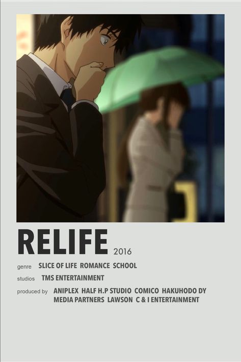 Relife Minimal anime poster Anime Together, Anime Recomendation, Anime Recommend, Relife Anime, Anime Title, Anime Watchlist, Anime Recs, List Anime, Aomine Kuroko