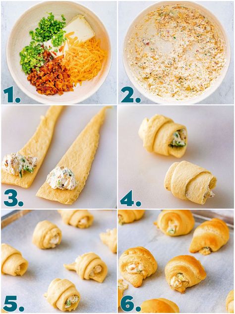 Jalapeño Popper Crescent Rolls are a stunning and delicious appetizer! They’re made with crescent roll dough that’s stuffed with a savory cream cheese, bacon and jalapeño filling, then baked to a tasty golden brown. Flavorful without being too spicy, these little crescents will absolutely be a crowd pleaser! // Mom On Timeout Jalepeno Popper Crescent Roll, Crescent Roll Recipes Appetizers Appetizer Ideas, Jalapeño Popper Croissant Rolls, Jalapeno Cream Cheese Crescent Rolls, Croissant Roll Appetizers, Christmas Appetizers Crescent Rolls, Ways To Use Crescent Rolls, Croissant Roll Ups, Crescent Roll Jalapeno Poppers