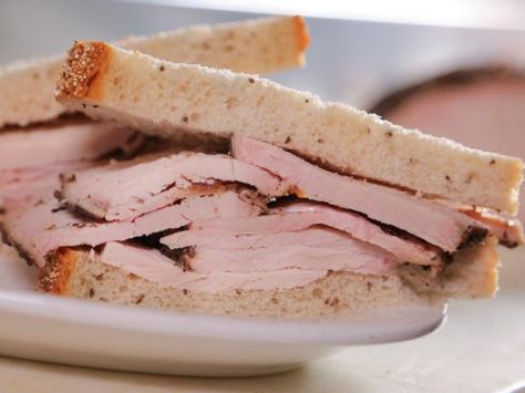 Get Turkey Pastrami Recipe from Food Network - Sherman's Deli Turkey Pastrami Recipe, Turkey Pastrami, Homemade Russian Dressing, Pastrami Recipe, Dove Recipes, Pastrami Sandwich, Beer Batter, Smoked Turkey, Healthy Foodie