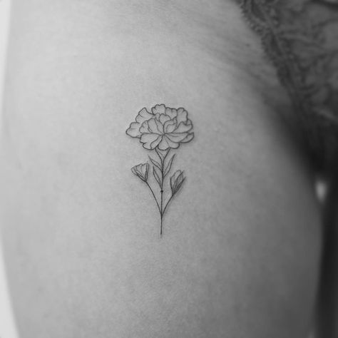 Carnation Tattoo Small Simple, Carnation Flower Tattoo Behind Ear, Carnation Finger Tattoo, Carnations Tattoo Design, Minimal Carnation Tattoo, Carnation Flower Tattoo Simple, Coronation Flower Tattoo, Tiny Carnation Tattoo, Red Carnation Flower Tattoo