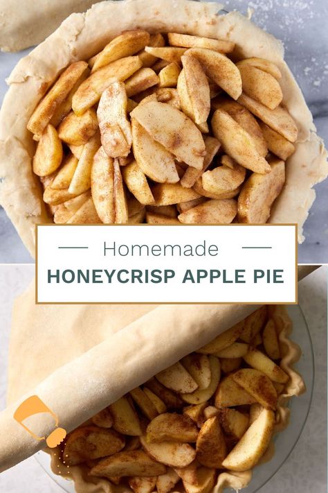 If you're looking for an easy Honeycrisp apple pie recipe, this is the one! This homemade pie is packed with sweet Honeycrisp apples and topped with a golden double crust. Perfect for fall baking, this simple recipe guarantees a flaky, delicious pie every time. Apple Pie With Apple Pie Spice, Peach And Apple Pie, Apple Pie Recipe With Honey Crisp Apples, Apple Pie With Honey Crisp Apples, Honey Crisp Apple Pie Recipe, Apple Pie Crust Recipe Homemade, Easy Homemade Apple Pie Recipe, Apple Pie Recipe Premade Crust, Apple Pie With Pillsbury Crust