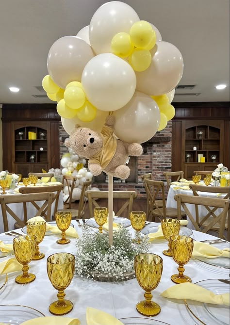 Winnie The Pooh Theme Centerpieces, Whine The Pooh Baby Shower Boy, Winnie The Pooh Party Centerpieces, Vintage Winnie The Pooh Decor, Pooh Bear Centerpieces Shower Ideas, Christopher Robin Baby Shower Ideas, Winnie The Pooh Quinceanera, Winnie The Pooh Baby Shower Table Centerpieces, Pooh Bear Baby Shower Centerpieces