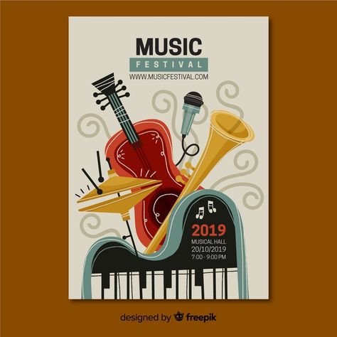 Free Vector | Premium Vector #Freepik #vector #brochure #flyer #poster #business Poster Business, Concert Poster Design, Music Flyer, Jazz Poster, Desain Editorial, Music Festival Poster, Music Drawings, Music Illustration, Music Collage