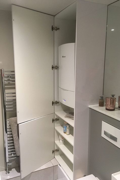 Boiler In Downstairs Toilet, Bathroom Boiler Storage, Bathroom With Boiler Cupboard, Boiler In Bathroom Ideas, Bathroom Boiler Cupboard, Boiler Cover Ideas Bathroom, Hide Boiler In Bathroom, Boiler Cupboard Storage, Boiler Cupboard Ideas Bathroom