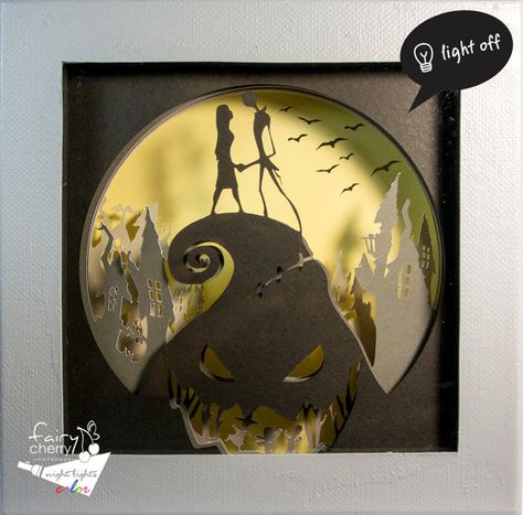 Nightmare before Christmas shadow box night light unique Shadow Box Svg Files, Shadow Box Kunst, Shadow Light Box, Christmas Shadow Boxes, Shadow Box Art, 3d Shadow Box, Paper Light, Paper Cut Art, Box Template