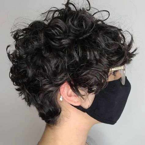 Thick Messy Curly Pixie Cut Pixie Haircut For Thick Curly Hair, Very Short Messy Hair, Messy Curly Pixie Haircut, Thick Curly Pixie Haircut, Super Short Shaggy Pixie, Plus Size Pixie Haircut Double Chin, Long Pixie Haircut Curly Hair, Short Curly Hair Headband Styles, Ear Length Curly Hair