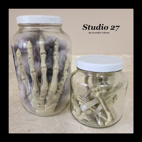 Studio 27 - By Jennifer Adams: Halloween Oddities: A DIY Jar Display Diy Oddities, Zombie Halloween Decorations, Bff Party, Oddities Decor, Skeleton Body, Cupcake Supplies, Diy Jar, Jar Display, Blue Food Coloring