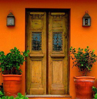 Exterior House Colors bright | Bright House Colors that Work, Part 1 When One Door Closes, Casa Vintage, Casas Coloniales, Cool Doors, Orange Walls, Doors And Windows, Old Doors, Unique Doors, Door Color