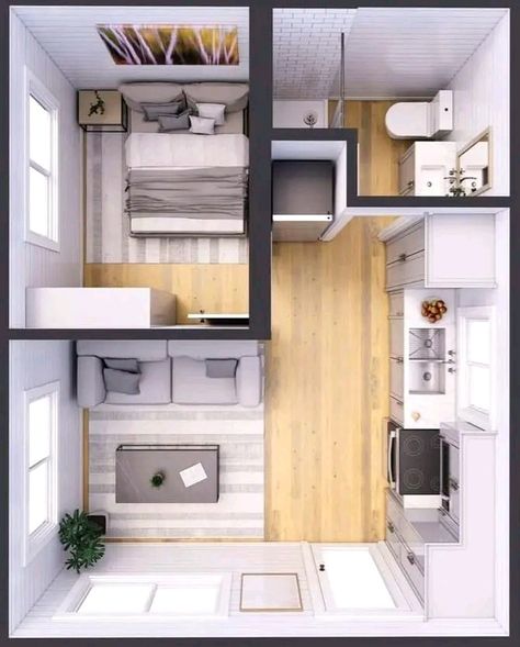 Small Apartment Floor Plans, Small Apartment Layout, Small Apartment Plans, Apartemen Studio, Small House Blueprints, Small House Layout, Modern Small House Design, House Floor Design, Small Apartment Design