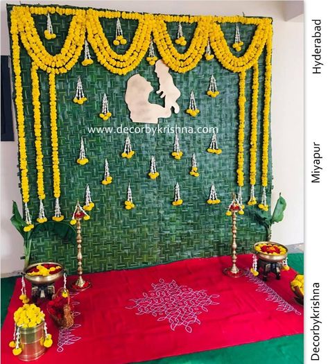 DecorbyKrishna on Instagram: “Truly awe inspiring traditional decorations. Seemantham Decor by Ganesh and Srinivas of #miyapur branch #hyderabad #awe #aweinspiring…” Srimantham Decoration At Function Hall, Simple Seemantham Decoration At Home, Traditional Seemantham Decoration, Godbharai Decoration, Srimantham Decorations, Srimantham Decoration At Home, Seemantham Decoration Ideas, Seemantha Decoration, Seemantham Backdrop