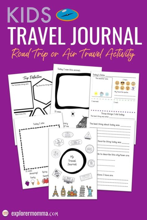 An easy to use kids travel journal is perfect for any family vacation! Whether the kids are on a road trip, airplane, or train it makes a memorable travel diary. #traveljournal #kidstraveljournal Road Trip Journal, Kids Travel Activities, Kids Travel Journal, Travel Printables, Perfect Road Trip, Descriptive Words, Road Trip With Kids, Kids Imagination, Printable Kids