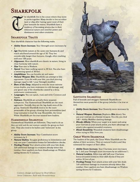 Dnd Fan Made Races, Dnd Crab Race, Dnd Custom Races, Wereshark Dnd, Shark People Dnd, Dnd Wereshark, Dnd Spider Race, D&d Races Homebrew, D And D Races