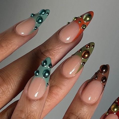 𝐓𝐫𝐚𝐜𝐢𝐞 • 𝐇𝐨𝐮𝐬𝐭𝐨𝐧 𝐀𝐫𝐭𝐢𝐬𝐭 on Instagram: "Anyone ready for some fall? 🤭" Cute Coffin Shaped Nail Designs, Fall Art Nail Designs, Fall Nail Design Almond Shape, Joshua Tree Nails, Almond Long Nails Design, Alt Almond Nails, Long Almond Nails Fall, Artistic Nail Art, Gel X Fall Nails