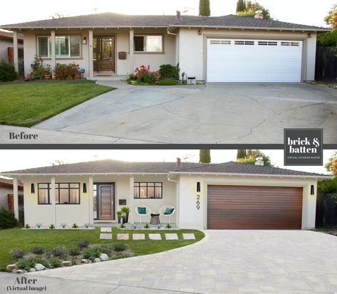 13 Before & After Swoon Worthy House Makeovers | Blog | brick&batten Stucco Exterior Makeover, Stucco Exterior Colors, Stucco Houses, Stucco House Colors, Stucco Colors, Stucco Siding, Ranch House Exterior, House Makeovers, Exterior House Remodel