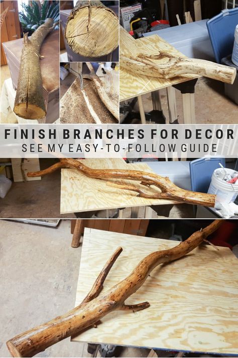 Learn how to strip, finish, and seal branches for decor in your home #diy #rustic #branches Branches For Decor, Wood Branch Decor, Tree Branch Crafts, Backyard Lighting Diy, Katt Diy, Decorative Branches, Woodworking Tools List, Branches Diy, Tree Branch Decor