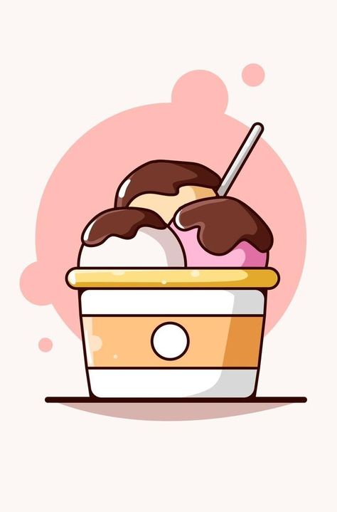 Cute Ice Cream Drawing, Ice Cream Cups Design, Drawing Cup, Draw Ice Cream, Ice Cream Painting, Cute Flower Drawing, Ice Cream Cute, Ice Cream Cartoon, Ice Cream Logo