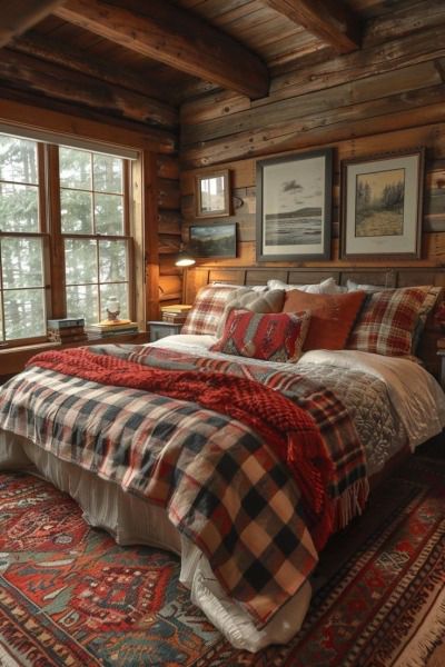 Western Bedroom Ideas, Log Cabin Bedroom, Western Bedrooms, Country Style Bedroom, Log Cabin Interior, Cabin Bedroom, Western Bedroom, Cabin Interiors, Cabin Living