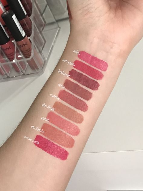 Nyx Cannes Matte, Nyx Suede Matte Lipstick Swatch, Nyx Smooth Whip Swatches, Nyx Lip Cream Swatches, Drugstore Matte Lipstick, Nyx Soft Matte Lip Cream Swatches, Nyx Matte Lip Cream, Nyx Lip Cream, Nyx Matte Lipstick