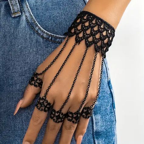 Black Fingers, Hand Harness, Finger Bracelets, Gothic Bracelet, Nail Bracelet, Hand Chain Bracelet, Lace Bracelet, Ring Bracelet Chain, Woman Personality