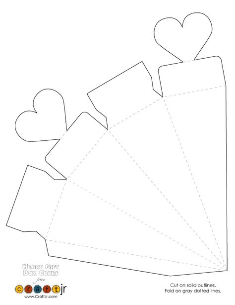 Heart Favor Box / Cone Template - Woo! Jr. Kids Activities Cone Template, Gift Bag Templates, Heart Favors, Heart Gift Box, Paper Box Template, Gift Box Template, Heart Box, Wedding Favor Boxes, Diy Gift Box