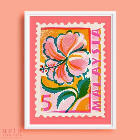 NEW in my @fy.shop Art Print shop*: Malaysia Postage Stamp, based my Day 5 drawing for #drawtober. 37 illustrations are available in my… | Instagram Stamp Drawing, Postage Stamp Design, Website Color Palette, Flower Seeds Packets, Flower Drawing Tutorials, Watercolor Flowers Tutorial, Postage Stamp Art, Vintage Postage Stamps, Stamp Printing