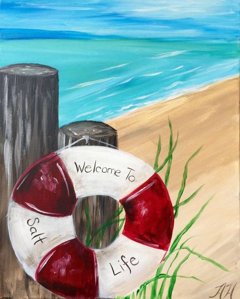 Florida Painting Ideas Easy, Beach Themed Paintings On Canvas Easy, Easy Beach Scene Drawing, Drawing Ideas Beach Scene, Summer Time Paintings, Simple Beachy Paintings, Simple Beach Art, Beach Theme Painting Ideas, Easy Painting Ideas On Canvas Beach