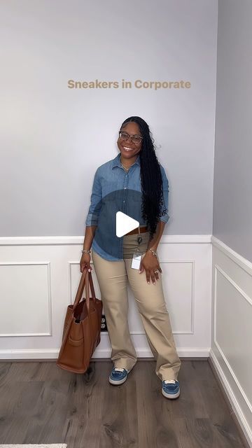 Dr. Court ✨ on Instagram: "What I wore to work, business casual outfit of the day. Sneakers in corporate per usual.   A button down and trousers will forever be my work outfit formula. The styles are endless. I basically wear this in a didn’t color everyday lol. But each outfit is good in its own way.  Outfit Details: Shirt: @jcpenney  Trousers: Amazon Sneakers: @fendi  Bag: @marcjacobs   #whattoweartowork #businesscasualoutfit #sneakersoftheday #corporategirl" Maxi Dress And Tennis Shoes Outfits, Casual Work Sneakers Outfit, Business Professional Outfits With Tennis Shoes, Sneakers And Work Outfit, Corporate Sneakers Outfit, Sneaker Outfits For Work, Suits And Sneakers Women, Slacks With Sneakers Women, Wednesday Outfit Ideas For Work