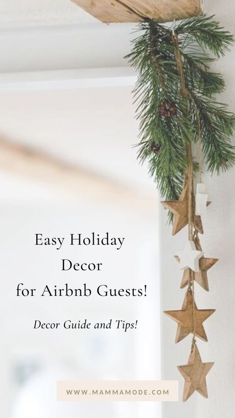 Winter Airbnb Ideas, Airbnb Holiday Decor, Airbnb Christmas Decor, Winter Airbnb, Christmas Airbnb, Decorating For Winter, Decorate Airbnb, Small Christmas Decor, Winter Cabin Decor