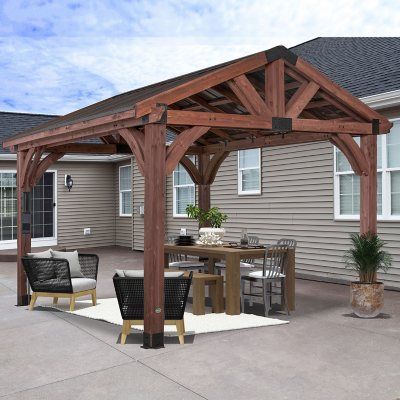 Backyard Discovery Cedar 12' x 12' Gazebo with Electric - Sam's Club Wooden Carports, Permanent Gazebo, Steel Gazebo, Ultimate Backyard, Steel Roof, Wooden Gazebo, Hardtop Gazebo, Backyard Gazebo, Pergola Canopy