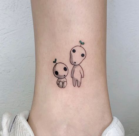 Princess Mononoke Tree Spirits Tattoo, Warawara Tattoo, Ghibli Tattoo Minimalist, Forest Spirit Tattoo, Tree Spirit Tattoo, Small Mushroom Tattoo, Kodama Tattoo, Princess Mononoke Tattoo, Dad Memorial Tattoo