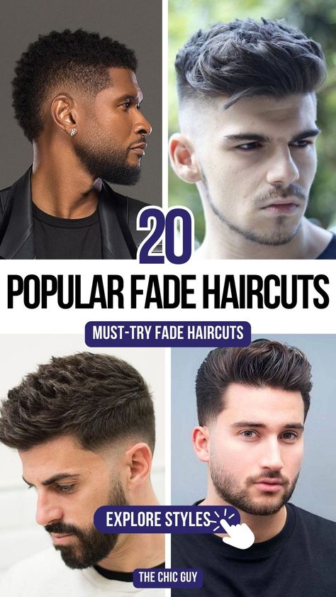 20 Fade Haircuts to Upgrade Your Style in 2024 Men Burst Fade Haircut, White Man Fade Haircut, Medium Skin Fade Haircut Men, Boys Drop Fade Haircut, White Men Haircut Fade, Low Taper Fade Undercut, Men’s Haircut Low Fade, Men Modern Haircut, Classic Fade Haircut Men's